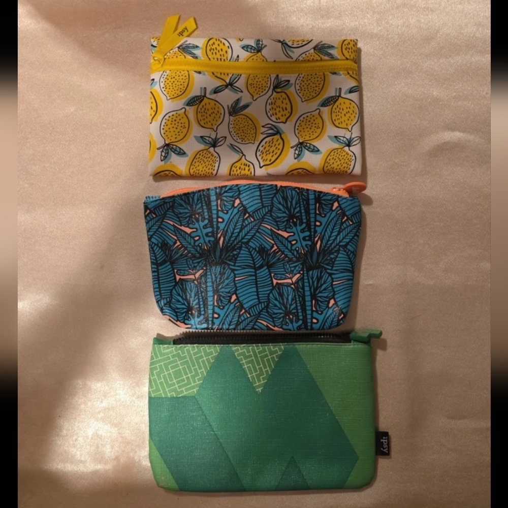 Ipsy Makeup Bag Bundle – 3 Cosmetic Pouches (Lemon, Tropical, Geometric)